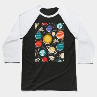 Paper space adventure II // pattern // black background multicoloured solar system paper cut planets origami paper spaceships and rockets Baseball T-Shirt